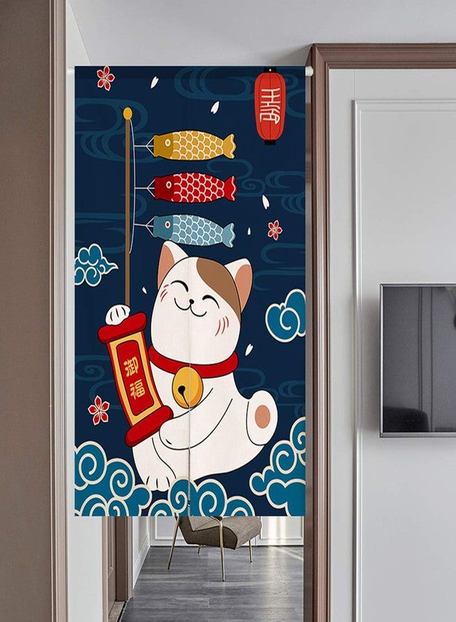 RLoncomix Japanese Noren Doorway Curtain Tapestry Maneki Neko Lucky Cat and Koinobori Printed Door Curtain Ukiyoe Room Divider Home Decoration, 33 x 59 inches - Image 2